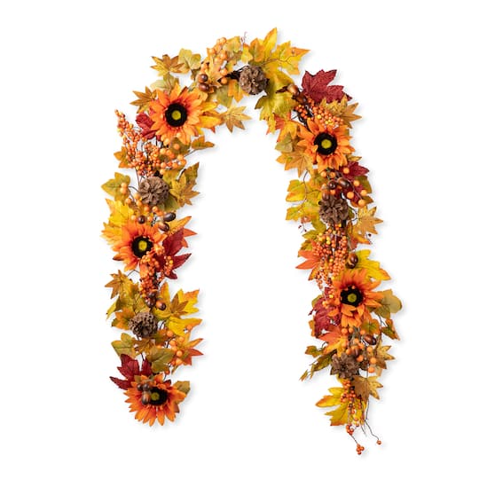 Glitzhome® 6ft. Fall Sunflower, Maple Leaf & Berry Garland
